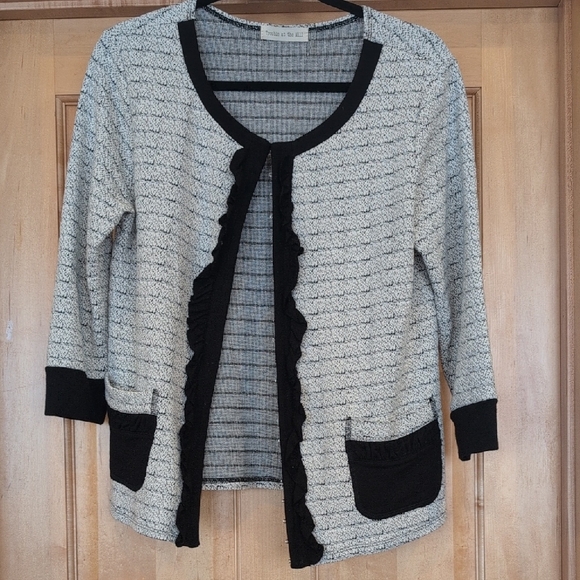 Black and White Striped Cardigan Sweater - Picture 1 of 8